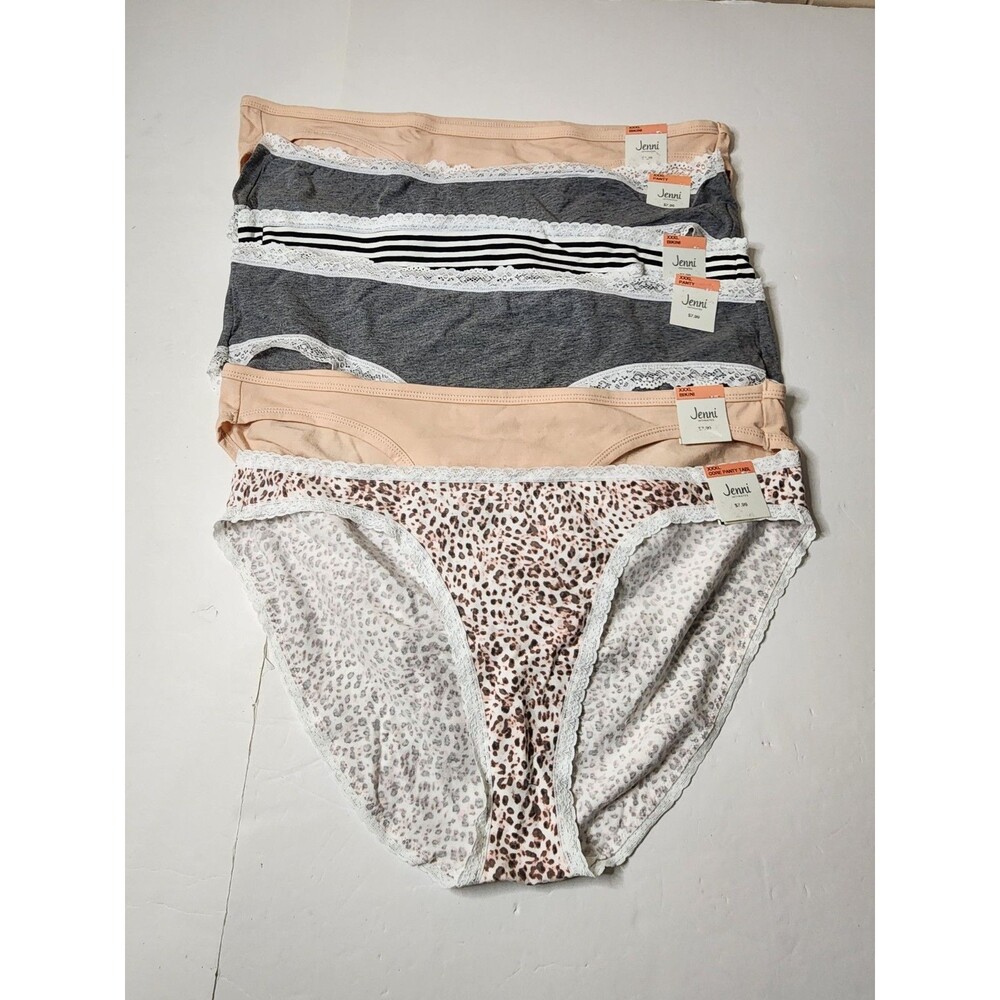 Jenni Intimates Bikini Underwear Womens 3X  Multicolored 6 Pair Lace Trim Panty
